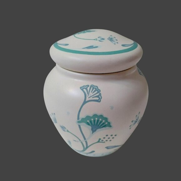 Vintage Crowning Touch Ceramic Ginger Jar With Lid Ginkgo Leaf Design 5" Taiwan - Picture 1 of 8